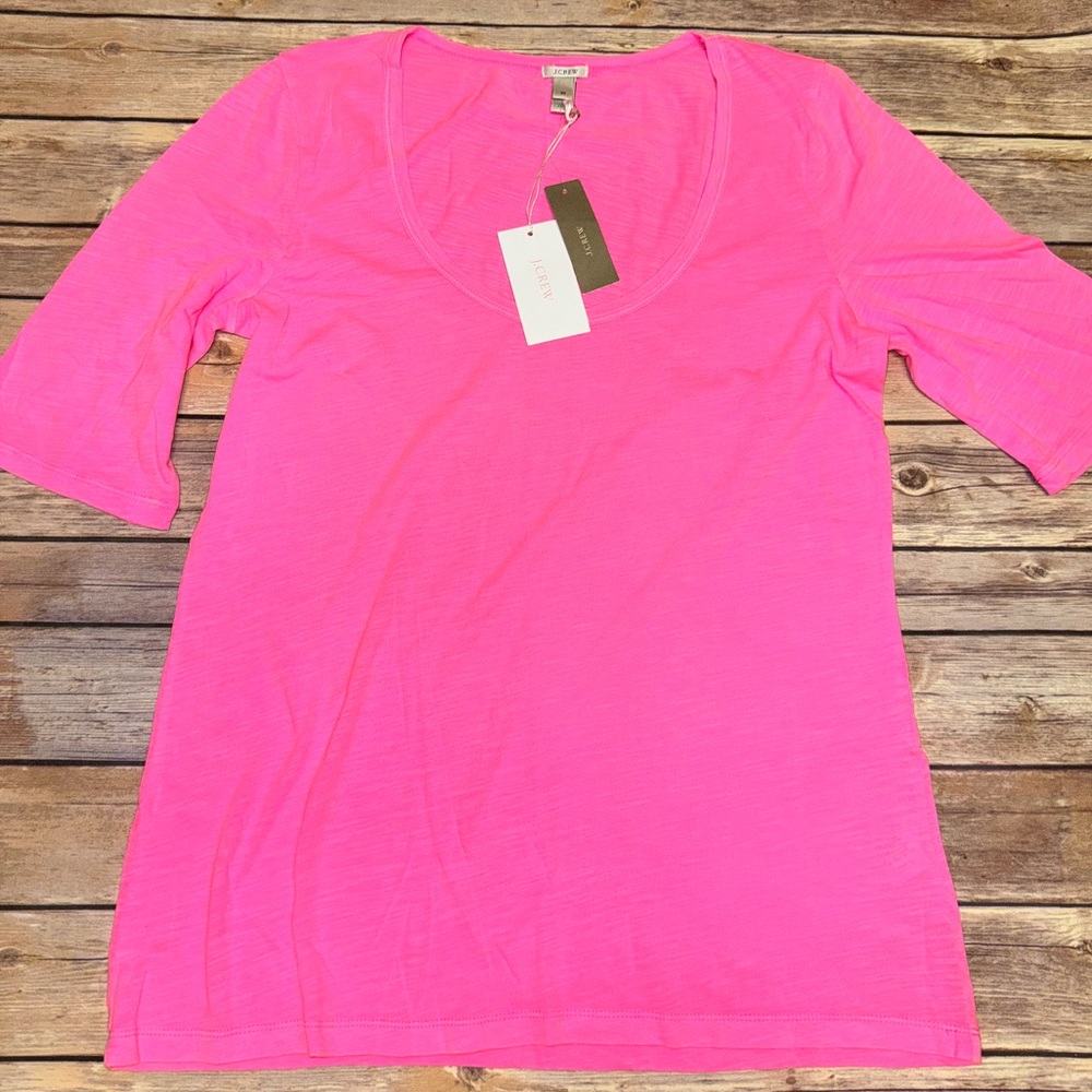 NWT J. Crew Retail Neon Pink Scoop Neck T Shirt size Medium